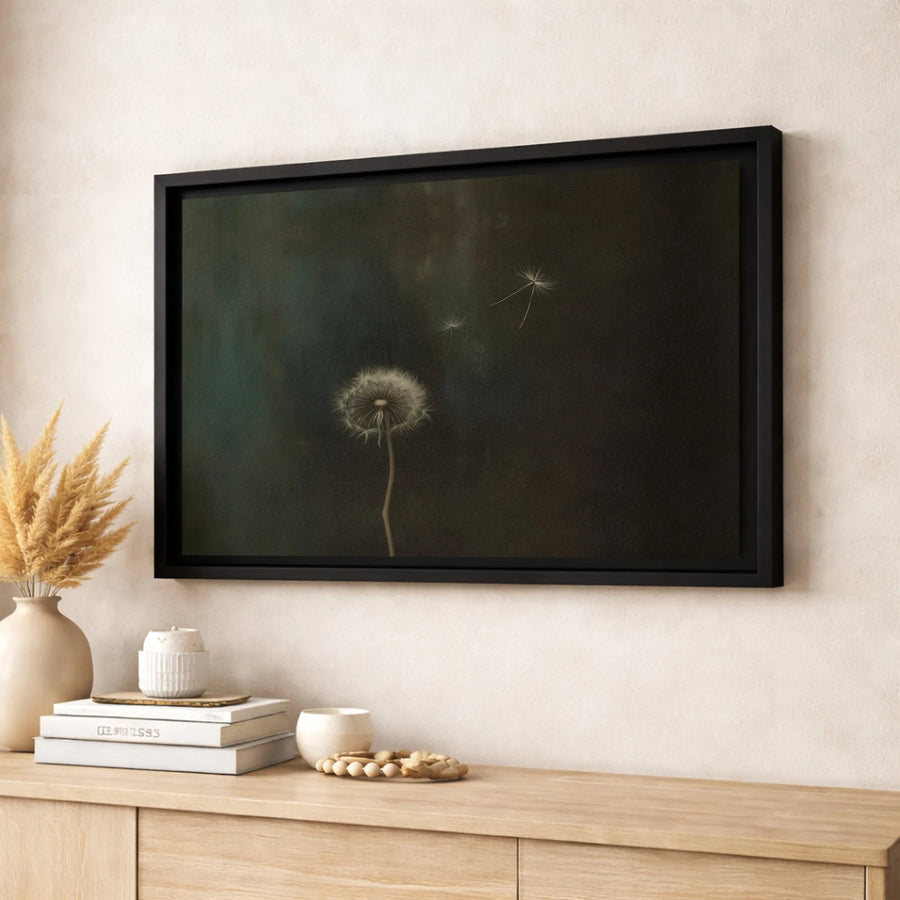 Dandelion Seeds Wall Art | Moody Minimalist Botanical Print | Premium Gallery Wrapped Canvas | Elegant Home Decor for Living Room