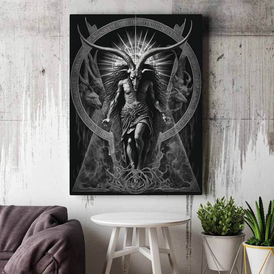 Baphomet Occult Canvas Wall Art | Gothic Demon Goat With Runic Sigil | Premium Gallery-Wrapped Print | Dark Aesthetic Home Decor Gift
