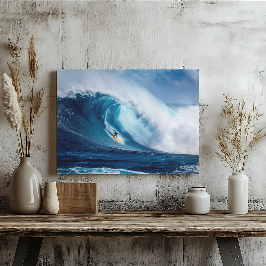 Surfing Wave Canvas Wall Art | Giant Ocean Break Photography | 1.25" Premium Gallery Wrapped Print | Coastal Home Office Decor Gift