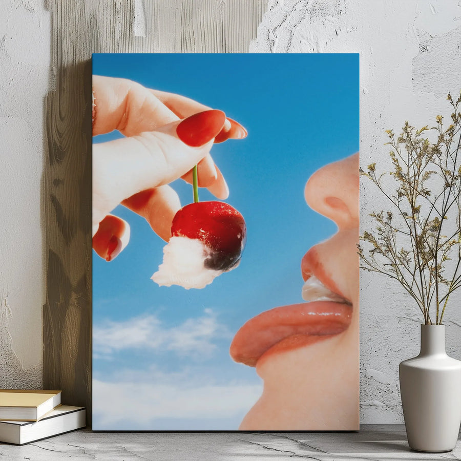 Cherry Pop Art Canvas Print | Retro Aesthetic Food Photography | Premium 1.25-Inch Gallery Wrap | Trendy Kitchen or Bedroom Wall Decor