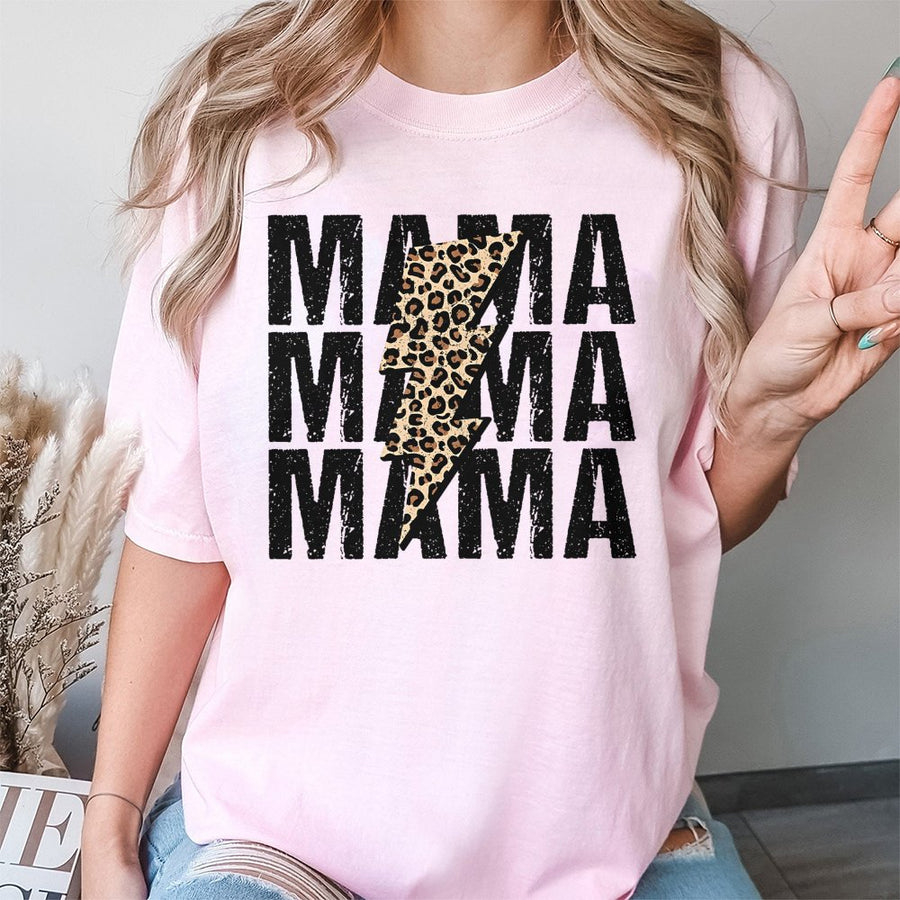 Mama Leopard Lightning Bolt T-Shirt | Trendy Graphic Animal Print Design | 100% Cotton Premium Tee | Unique Mother's Day 2026 Gift for Mom