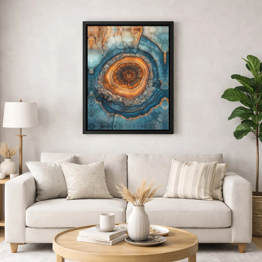 Abstract Geode Canvas Print | Blue and Gold Mineral Wall Art | Premium Gallery-Wrapped Decor | Modern Living Room Gift