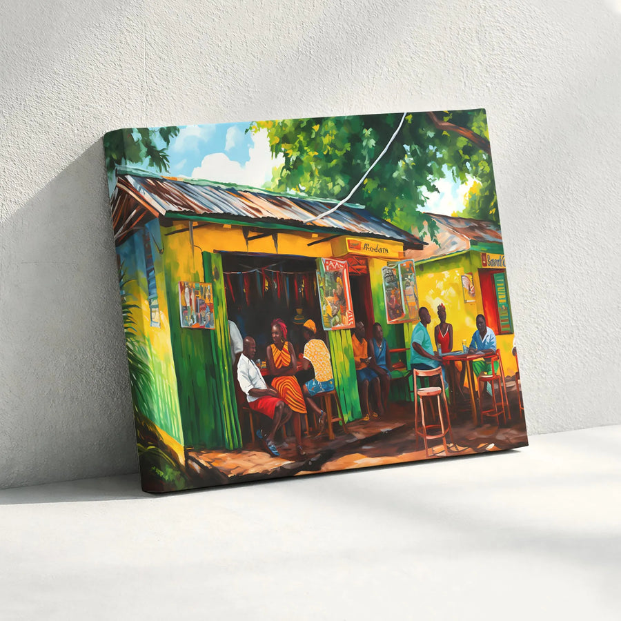 Caribbean Village Market Canvas Art | Vibrant Tropical Street Life Print | Gallery Wrapped 1.25" Profile | Cultural Home Decor Gift for Art Lovers
