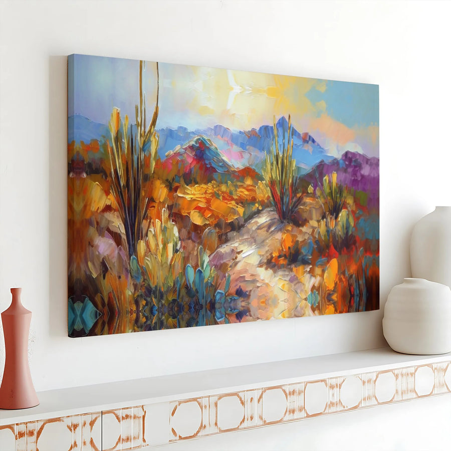 Desert Landscape Canvas Wall Art | Vibrant Impressionist Painting Print | Premium Gallery Wrapped Canvas | Southwestern Living Room Decor Gift