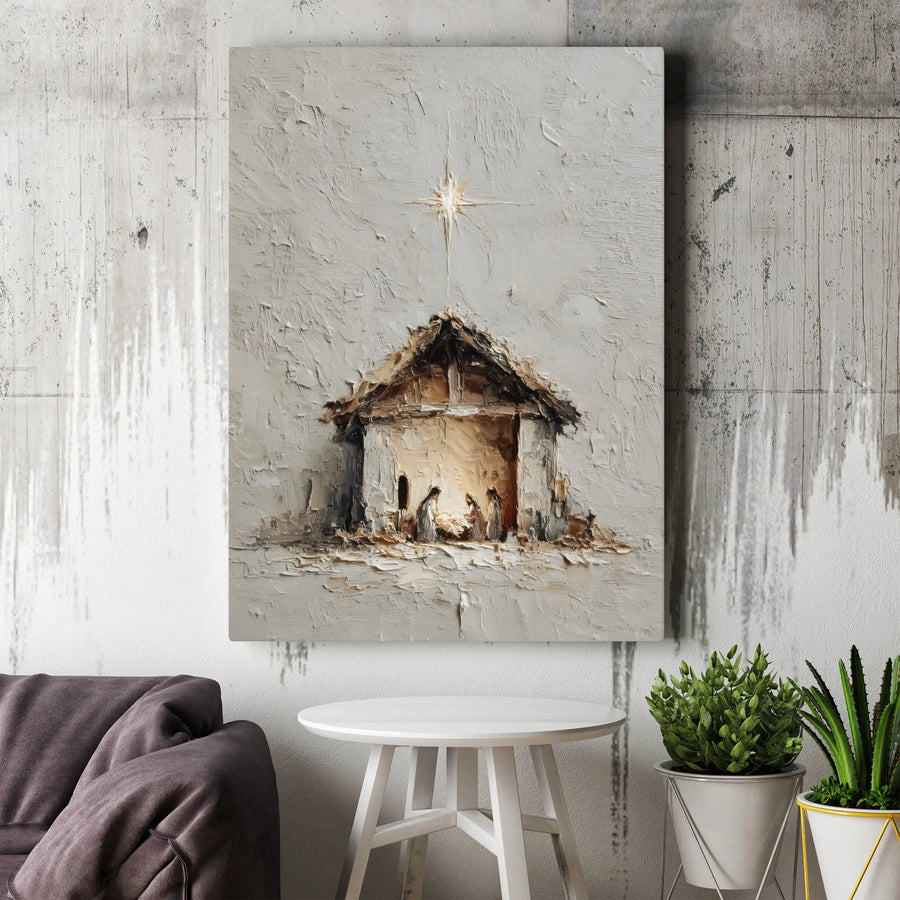 Nativity Scene Canvas Print | Textured Impasto Christmas Wall Art | Premium Gallery-Wrapped Decor | Religious Holiday Gift for Home