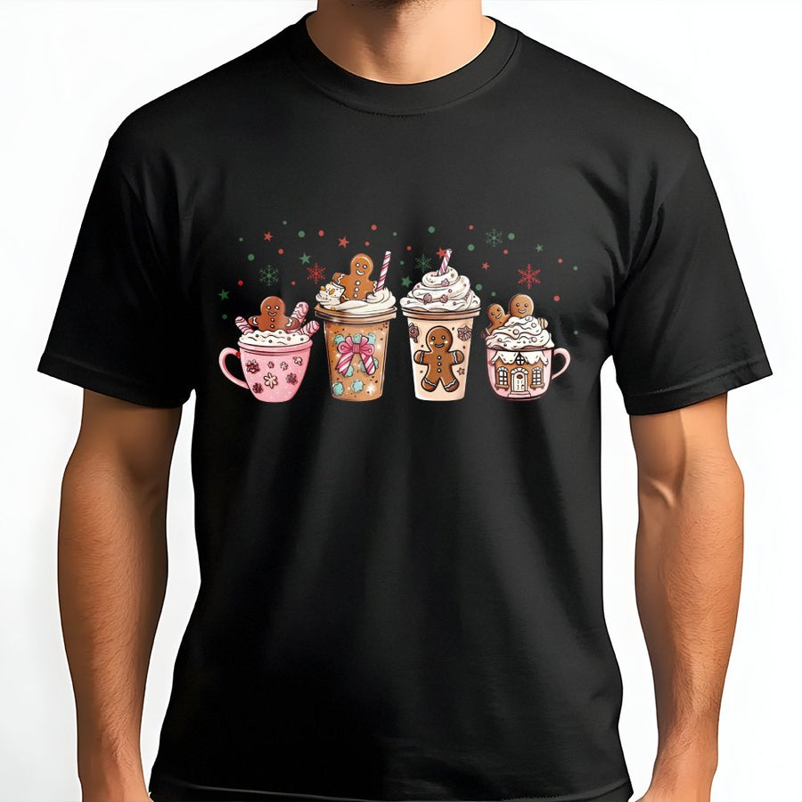 Gingerbread Coffee Christmas T-Shirt | Cute Holiday Hot Cocoa Graphic | Premium Soft Cotton Tee | Festive Winter Gift for Women & Men