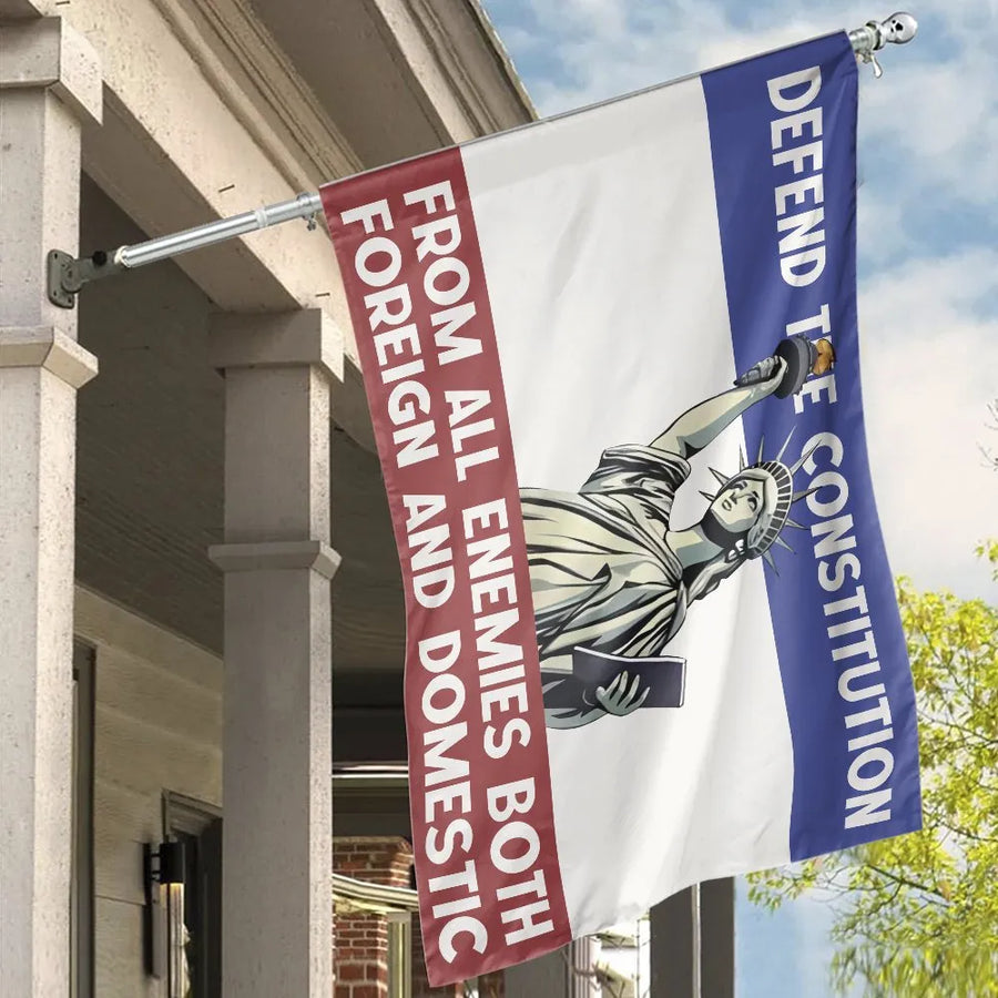 Defend the Constitution Flag | Statue of Liberty Patriotic Decor | Double Sided Premium Polyester | Gift for Veterans & Military Families