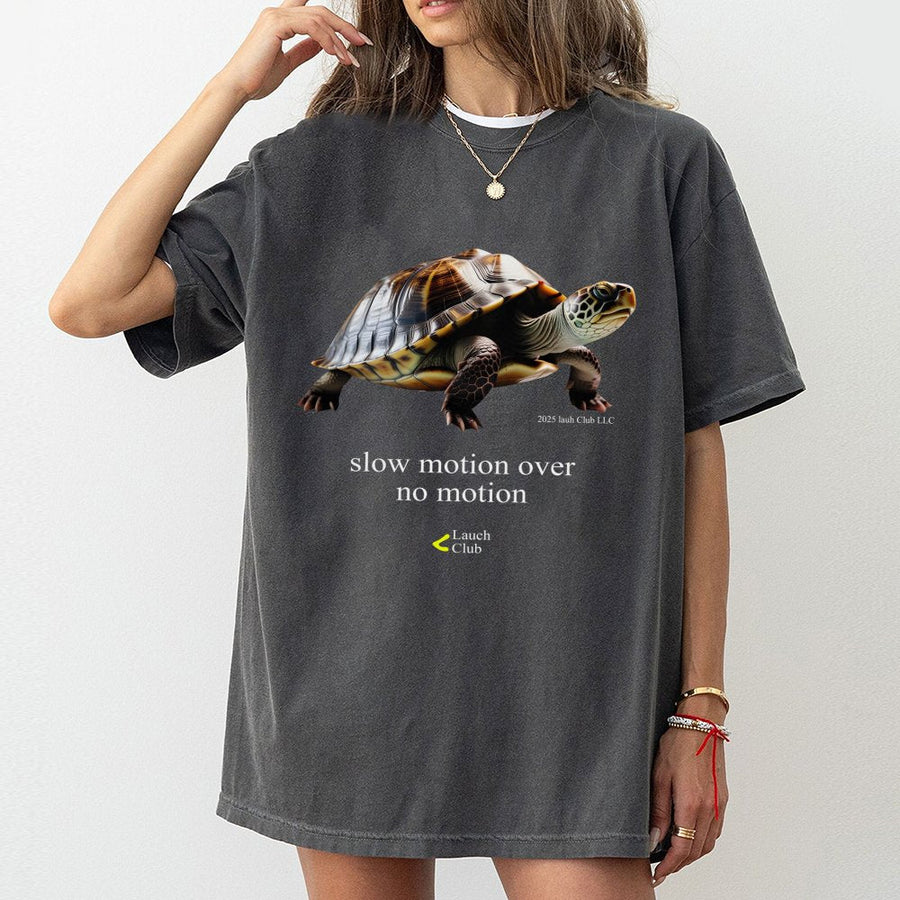 Slow Motion Over No Motion Turtle T-Shirt | Motivational Graphic Print | Premium Soft Cotton Tee | Unisex Inspirational Gift for Men and Women