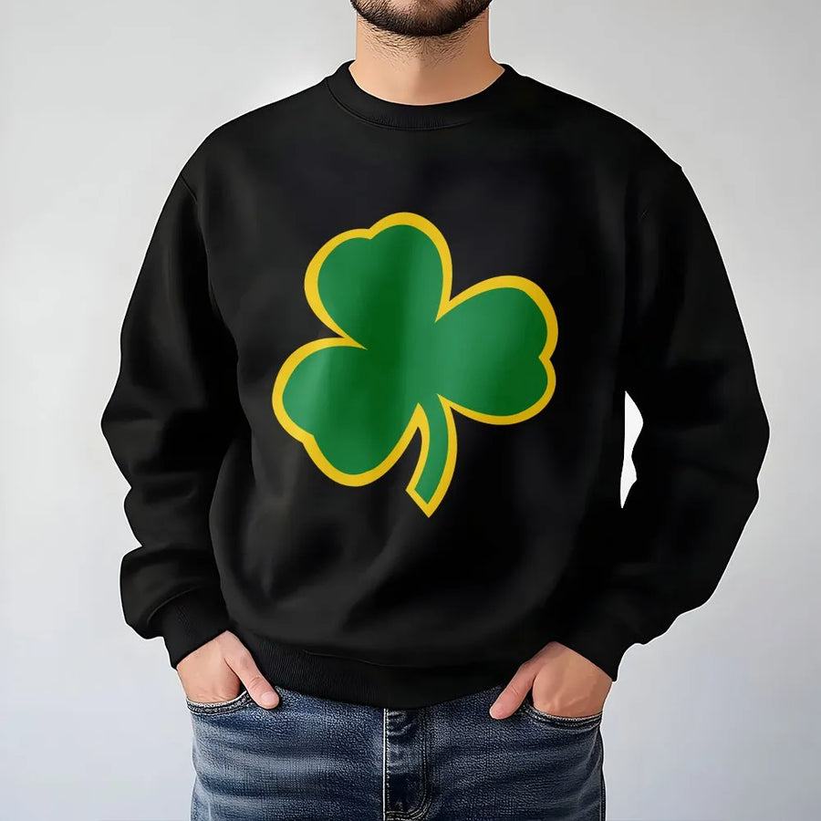 St Patricks Day Shamrock Sweatshirt | Bold Green and Gold Clover Graphic | Soft Cotton Blend Cozy Pullover | Festive Irish Gift, Unisex Fit