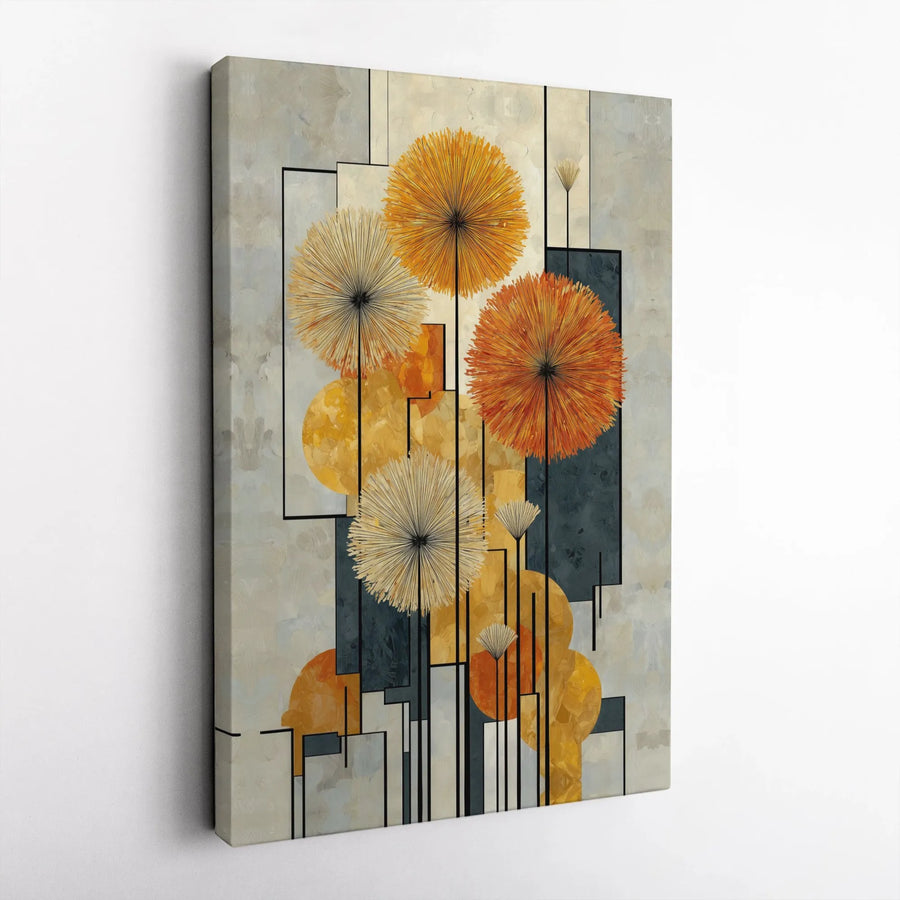 Abstract Dandelion Canvas Wall Art | Modern Geometric Floral Print | Premium 1.25" Thick Canvas | Living Room & Office Decor Gift