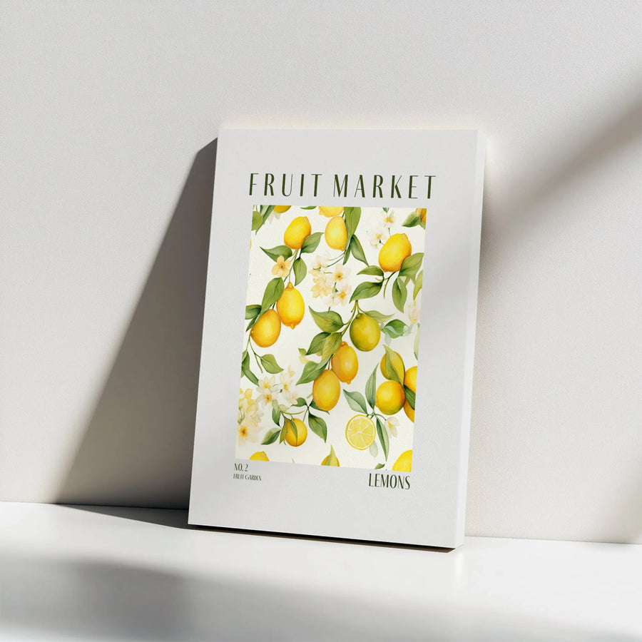 Lemon Fruit Market Canvas Print | Watercolor Botanical Citrus Art | Premium Gallery Wrap Canvas | Modern Farmhouse Kitchen Decor Gift