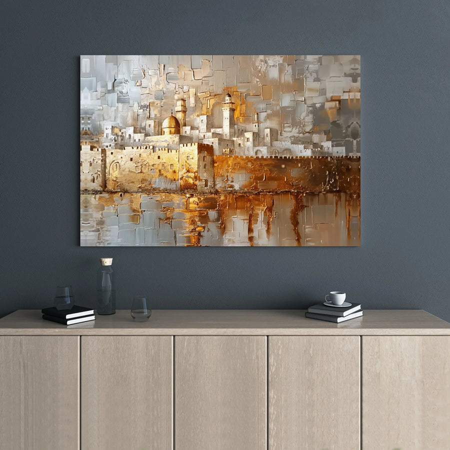Jerusalem Old City Canvas Wall Art | Abstract Golden Dome Landscape | 1.25 Inch Gallery Wrap | Premium Home Decor Gift
