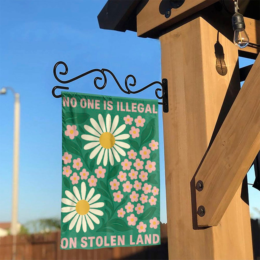 No One Is Illegal On Stolen Land Garden Flag | Floral Protest Yard Decor | Premium Weather-Resistant Polyester | Social Justice Activist Gift