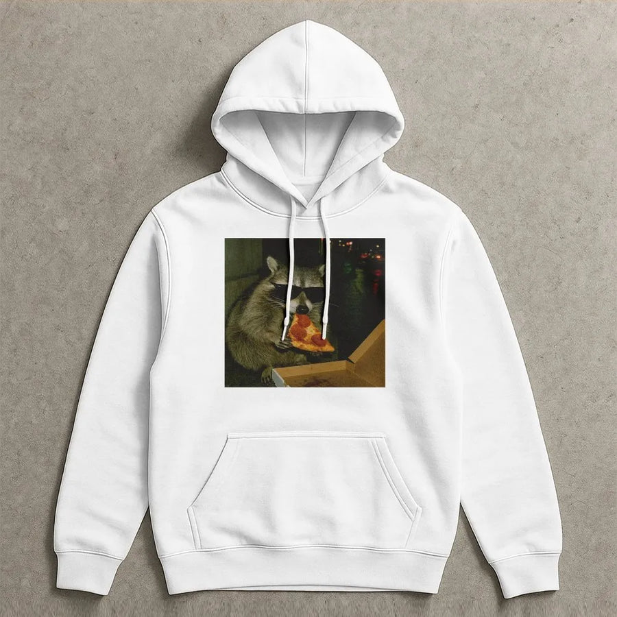 Funny Raccoon Hoodie | Cool Raccoon Wearing Sunglasses Eating Pizza Design | Premium Cotton Blend | Sarcastic Animal Meme Gift For Men And Women