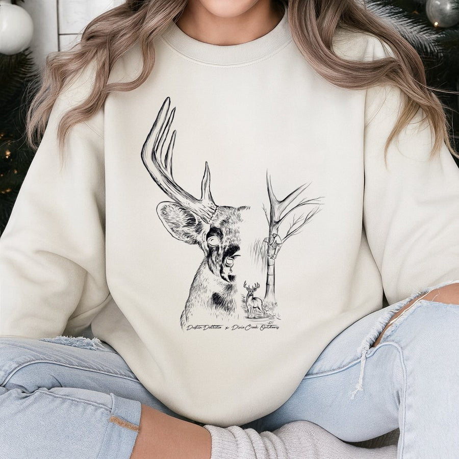 Deer Hunting Sweatshirt | Monochrome Buck Graphic Print | Premium Cotton Blend | Nature Lover Gift for Outdoorsmen and Hunters