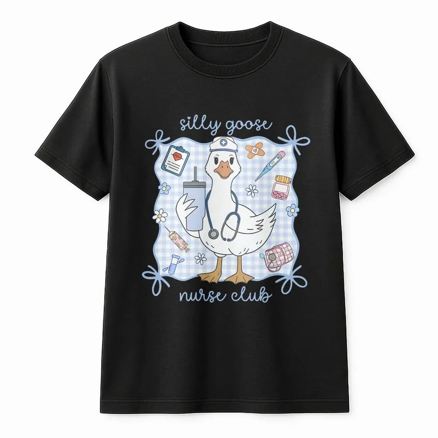Silly Goose Nurse Club T-Shirt | Funny Cartoon Goose Graphic | Premium Comfort Colors Cotton Tee | Gift for RN, Nursing Student, ER Nurse