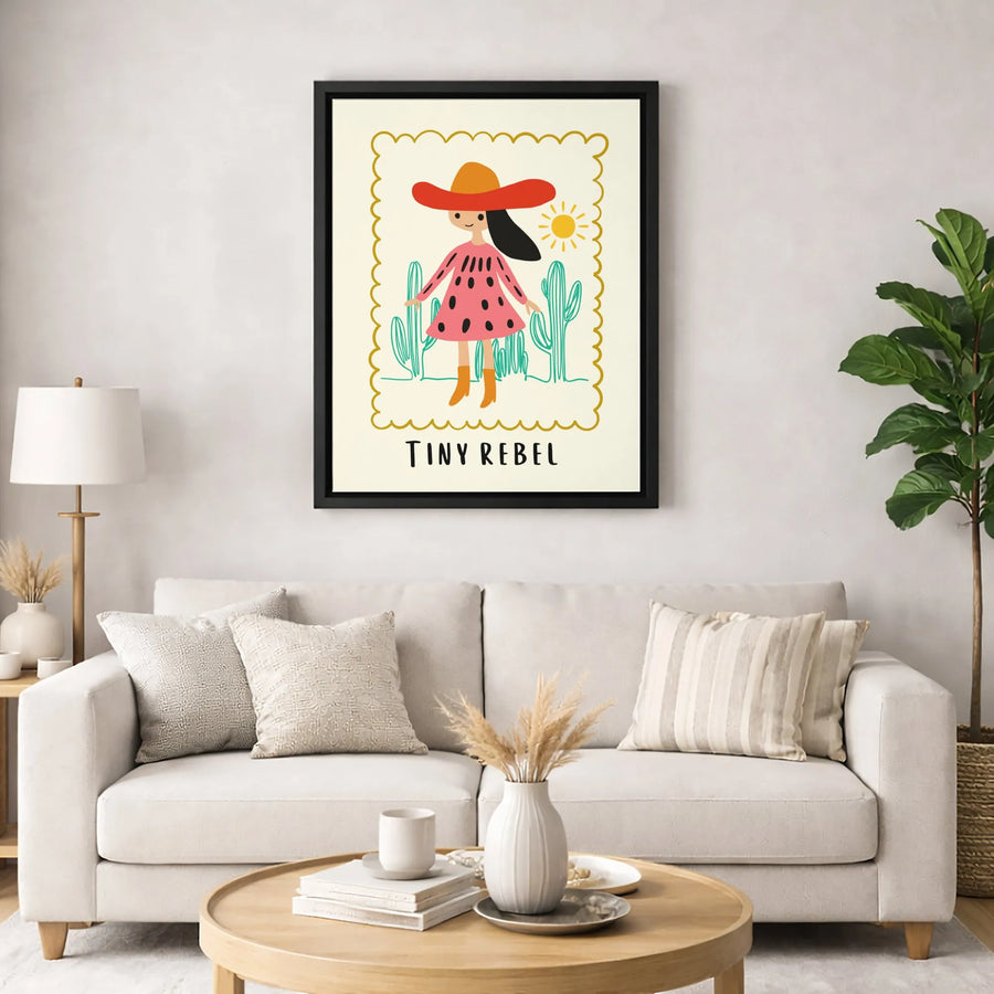Tiny Rebel Cowgirl Canvas Wall Art | Cute Boho Desert Illustration | Premium 1.25" Gallery Wrap | Western Nursery Decor & Kids Room Gift