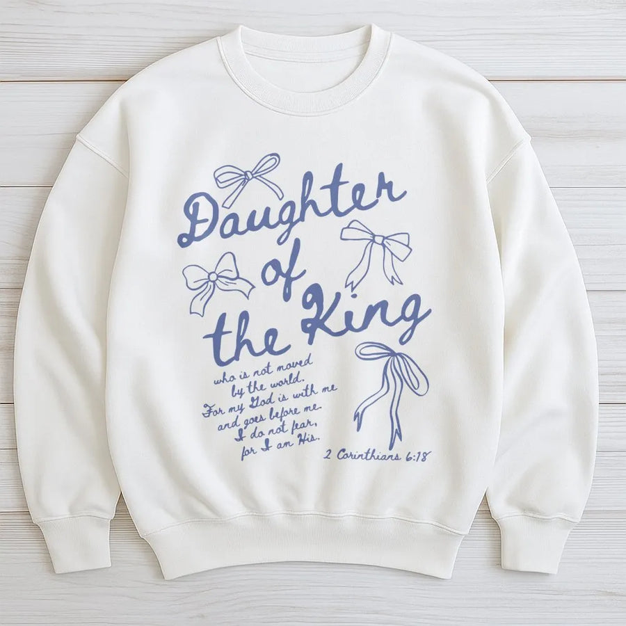 Daughter Of The King Sweatshirt | Aesthetic Christian Bible Verse Bow Design | Premium Soft Cotton Blend | Religious Faith Gift For Women