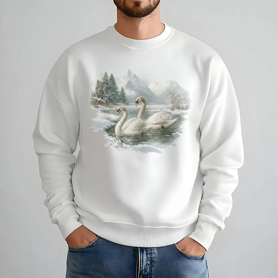 Swan Lake Sweatshirt | Winter Mountain Landscape Graphic | Premium Cotton Blend | Cozy Nature Lover Gift