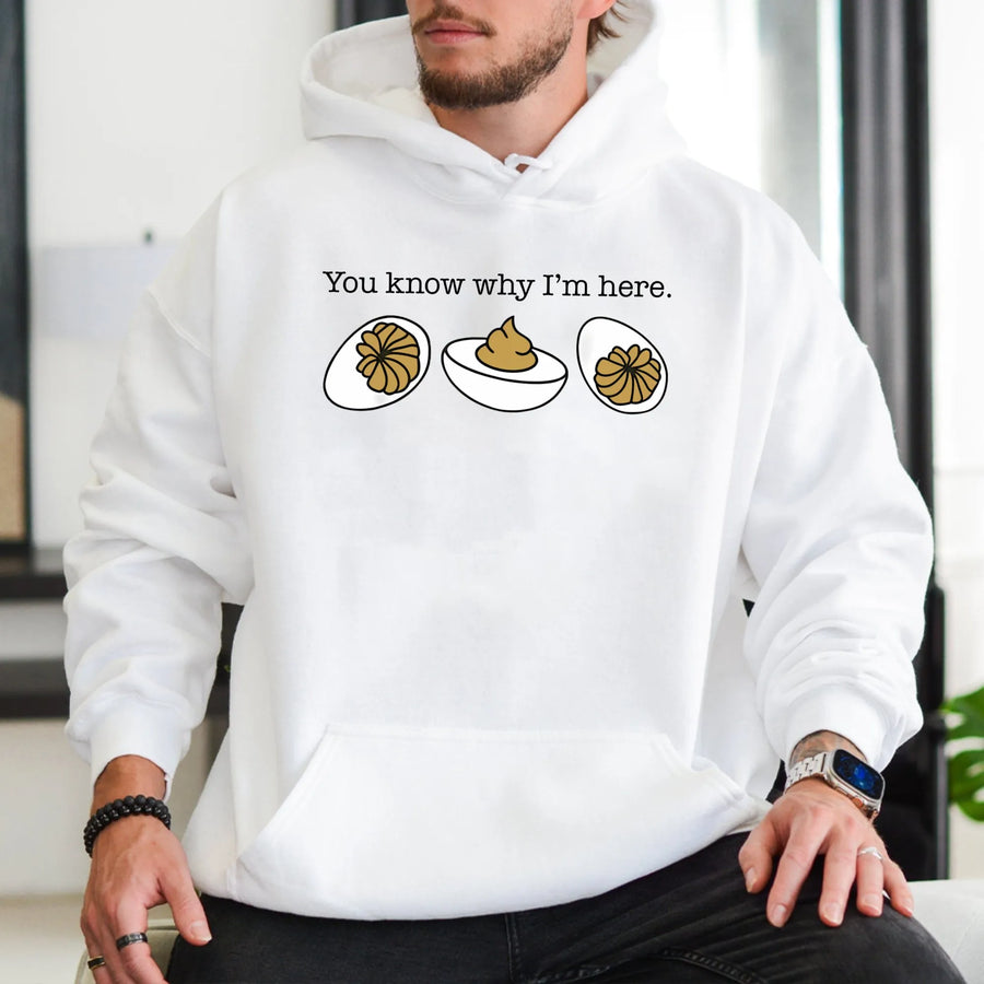 Deviled Eggs Hoodie | Funny Thanksgiving Foodie Graphic | Premium Cotton Blend Unisex Sweatshirt | Humorous Gift For Cooking Lovers