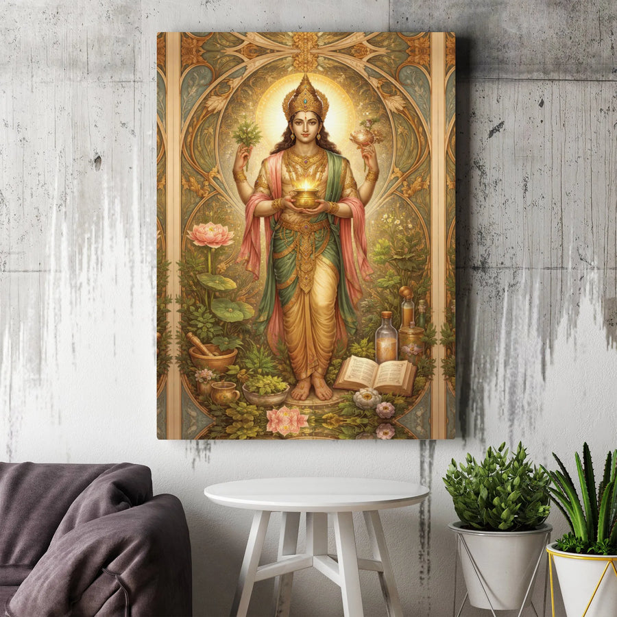 Dhanvantari Canvas Wall Art | Hindu God of Ayurveda & Medicine | Premium Gallery Wrapped Print | Spiritual Home Decor Gift for Healers