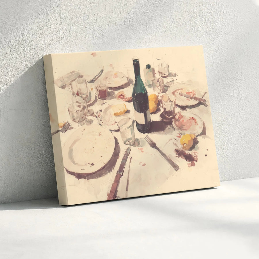 Impressionist Wine Dinner Table Wall Art | Still Life Kitchen Painting | Gallery-Wrapped Premium Canvas | Dining Room Decor Gift