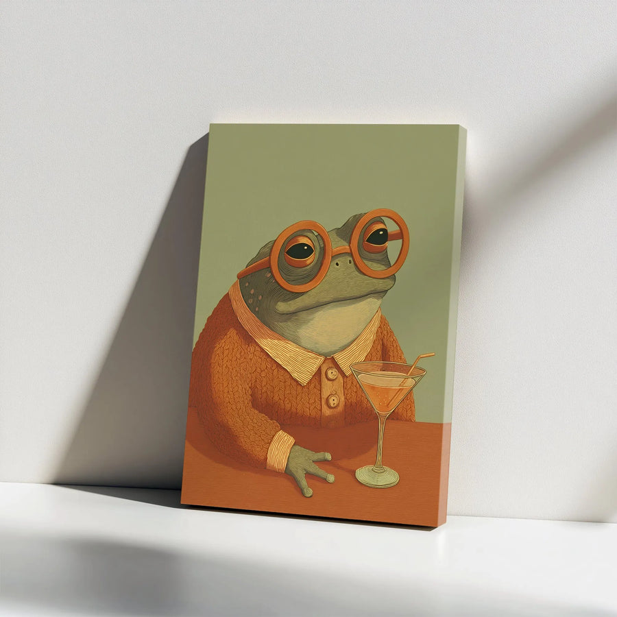 Dapper Frog Canvas Wall Art | Vintage Style Toad with Martini | Premium Thick Gallery Wrapped Print | Unique Bar & Home Decor Gift