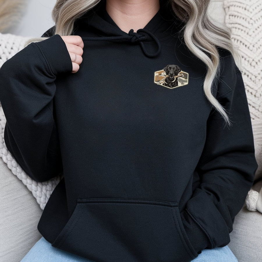 Black Lab Hoodie | Hunting Dog Shed Hunter Design | Premium Cotton-Poly Blend | Gift for Retriever Dog Lovers and Outdoorsmen