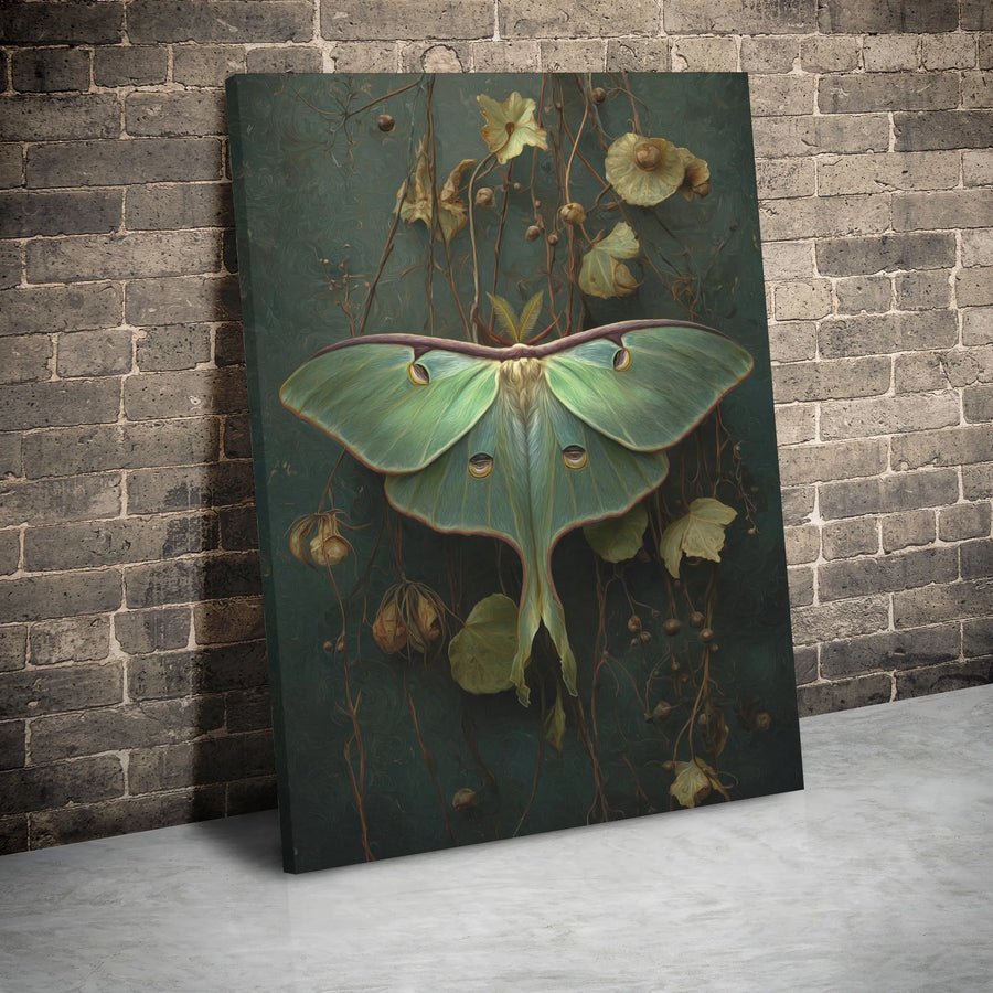 Luna Moth Wall Art | Botanical Forest Core Aesthetic Print | Premium 1.25" Gallery Wrap Canvas | Moody Nature Lover Home Decor Gift