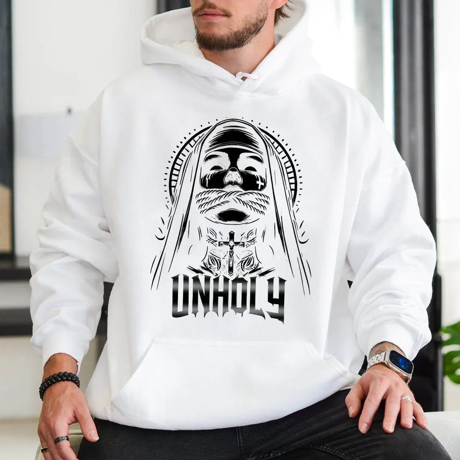 Unholy Nun Hoodie | Gothic Occult Graphic Print | Soft Cotton Tee | Premium Gift for Metal & Goth Fans