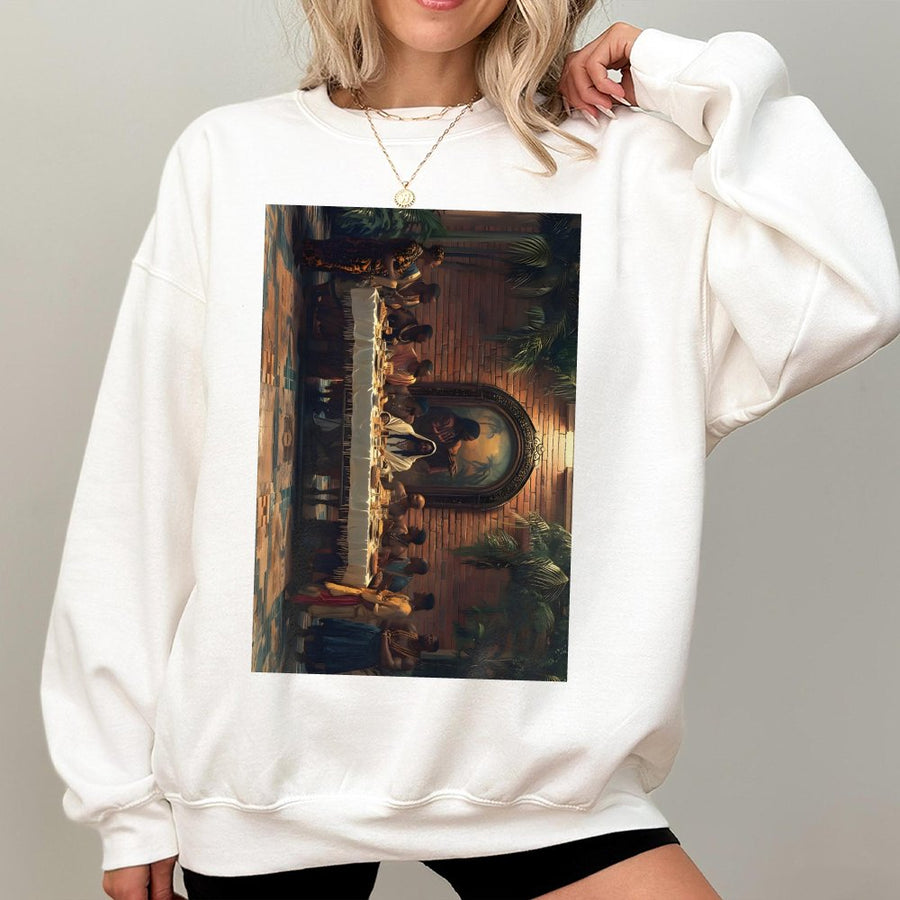 Black Jesus The Last Supper Sweatshirt | Afrocentric Religious Art Graphic | Cotton Blend Premium Crewneck | Meaningful Christian Gift for Him or Her