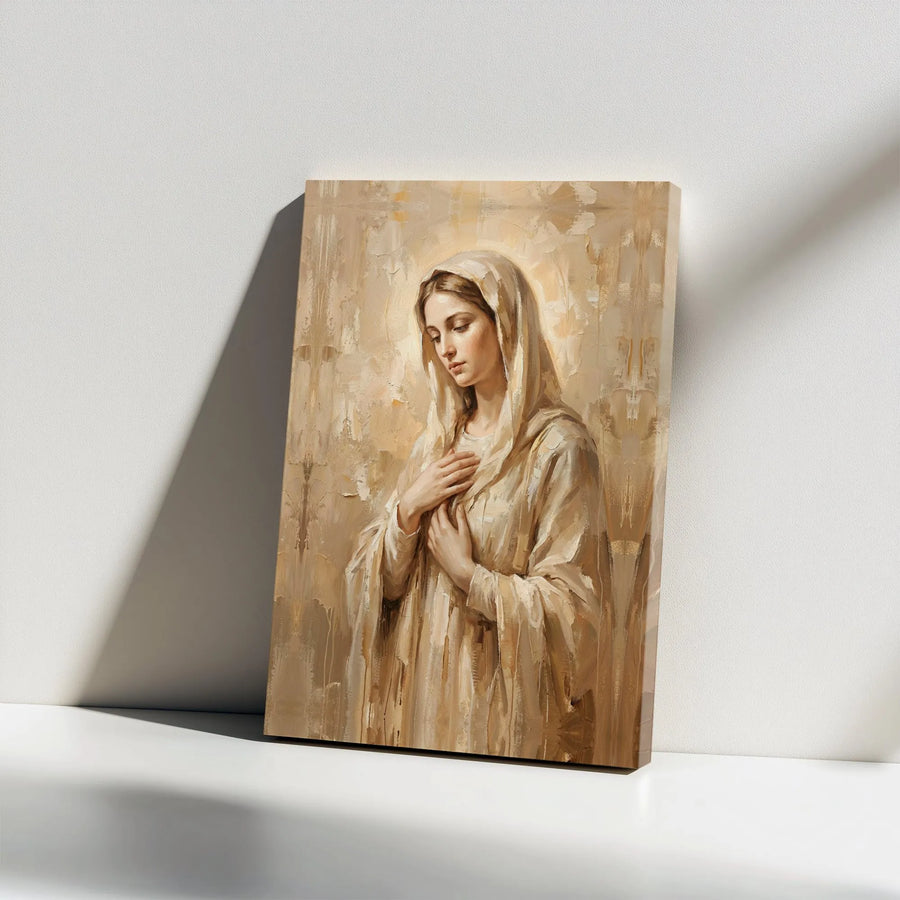 Virgin Mary Canvas Wall Art | Modern Christian Portrait Painting | Premium Gallery Wrapped Canvas | Religious Home Decor Gift for Catholics
