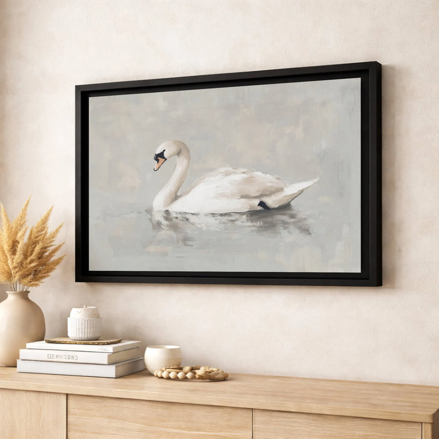 White Swan Wall Art | Neutral Minimalist Oil Painting Style | Premium Gallery Canvas | Serene Farmhouse Home Decor Gift