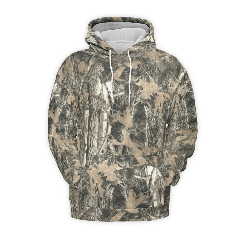 Realistic Tree Camouflage 3D Hoodie | Forest Hunting Pattern Sweatshirt | Premium Brushed Fleece Lining | Unisex Outdoor Apparel Gift