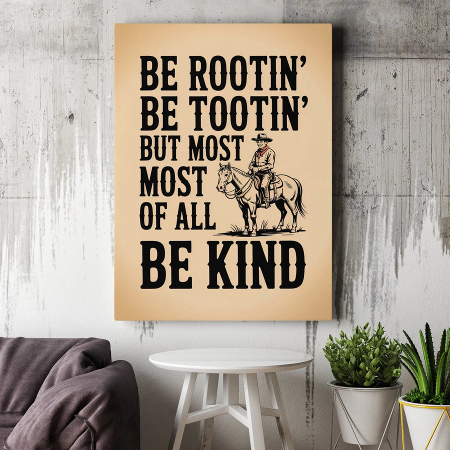 Be Rootin' Be Tootin' Be Kind Canvas Art | Western Cowboy Wall Decor | Gallery-Quality Premium Canvas | Rustic Farmhouse Gift for Country Lovers