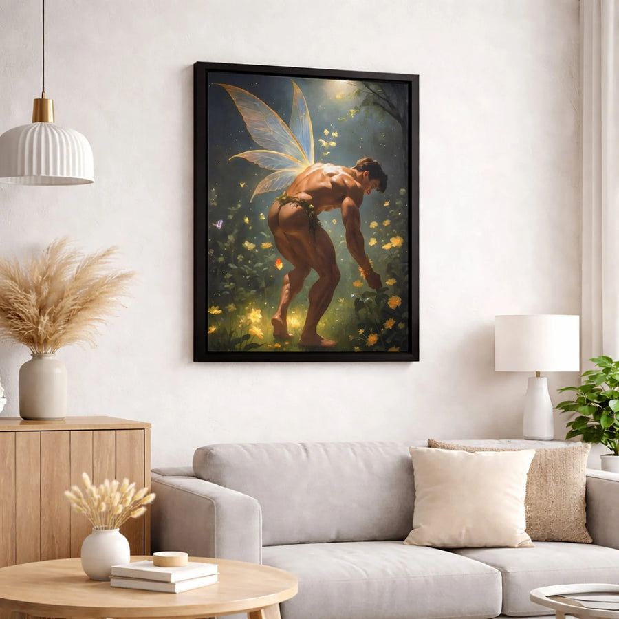 Male Fairy Wall Art | Enchanted Forest Fantasy Decor | Premium Gallery Wrap Canvas | Magical Mythical Creature Gift for Home Office