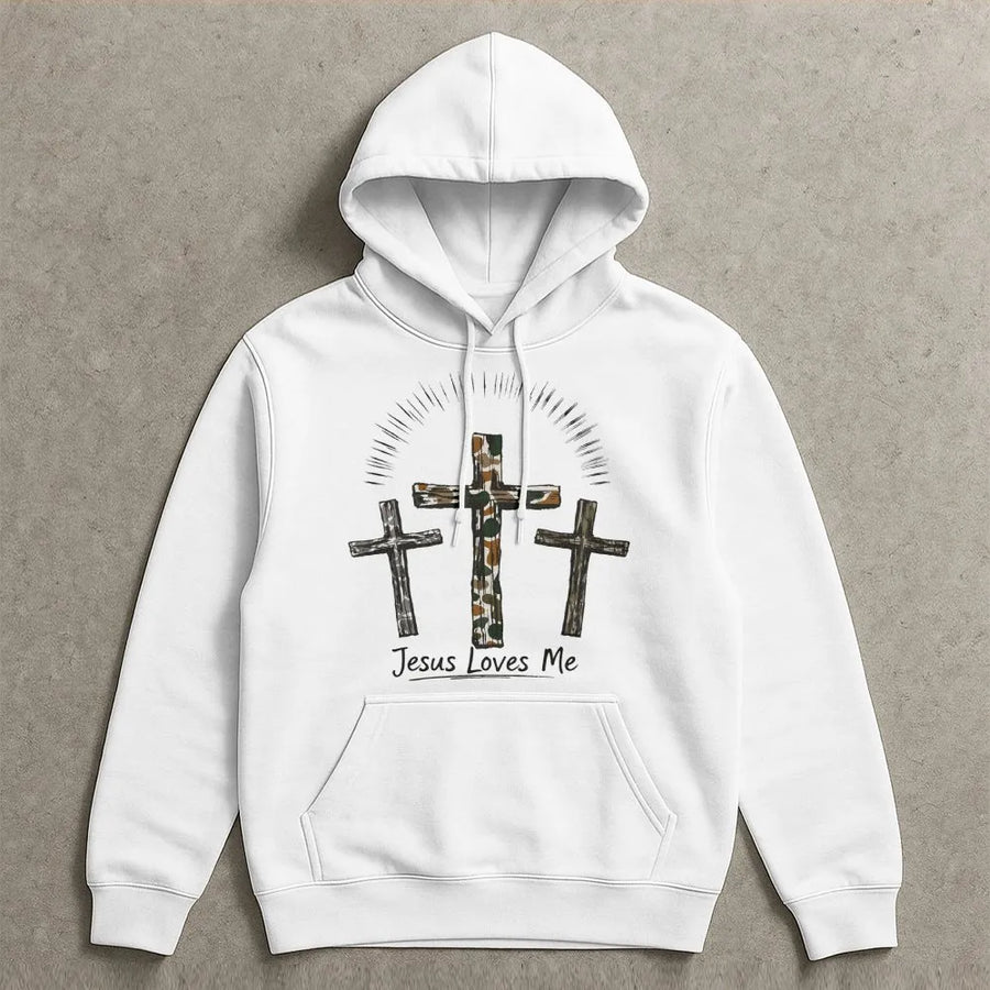 Jesus Loves Me Camo Cross Hoodie | Faith Inspired Religious Apparel | Premium Soft Cotton Blend | Christian Gift for Men and Women