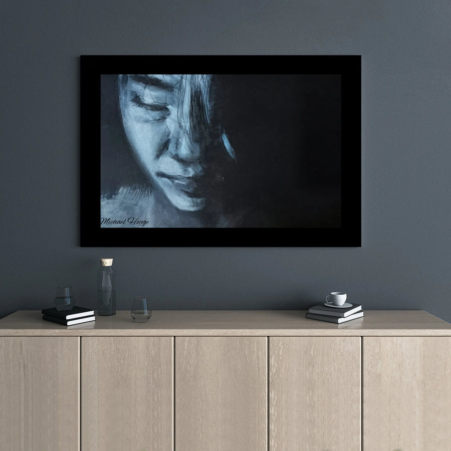 Woman Portrait Canvas Wall Art | Moody Black and White Charcoal Sketch | Gallery Wrapped Premium Print | Artistic Home and Office Decor