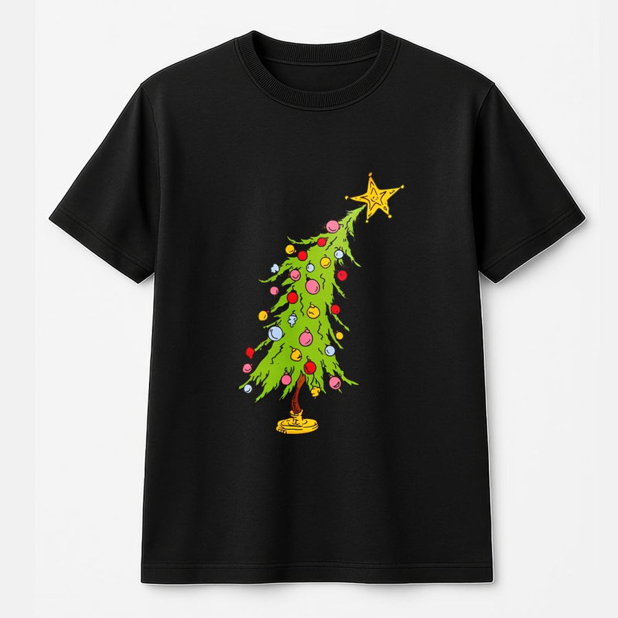 Whimsical Christmas Tree T-Shirt | Hand-Drawn Holiday Graphic Design | 100% Cotton Premium Comfort | Festive Winter Apparel Gift for Women