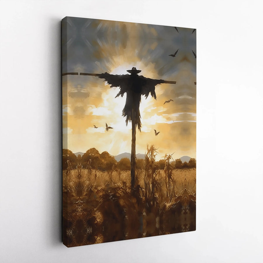 Spooky Scarecrow Canvas Wall Art | Gothic Harvest Cornfield Print | Premium Matte Canvas | Rustic Halloween Home Decor Gift