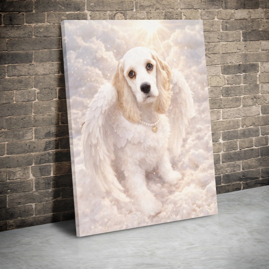 Cocker Spaniel Memorial Canvas Art | Angel Dog in Heaven Portrait | Premium Thick Gallery Wrap | Pet Loss Sympathy Remembrance Gift