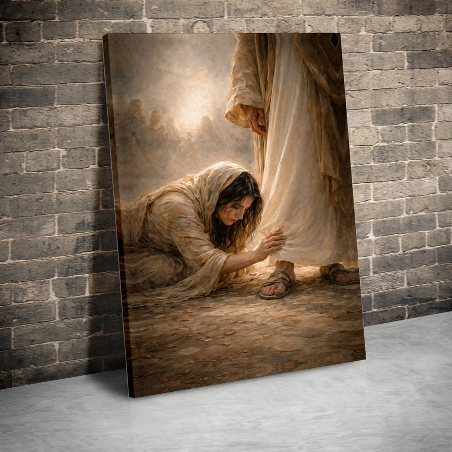 Jesus And Woman At His Feet Canvas Art | Biblical Scene of Forgiveness and Faith | Premium Gallery Wrapped Canvas | Inspirational Christian Home Decor Gift