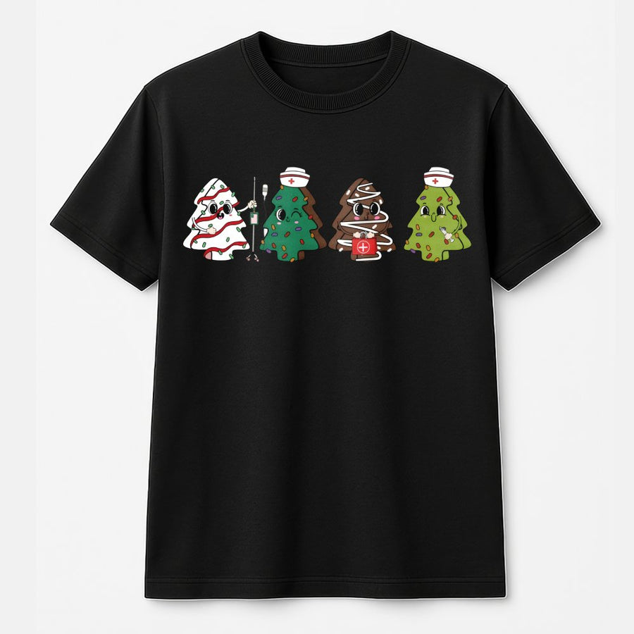 Nurse Christmas T-Shirt | Cute Holiday Tree Graphic Design | 100% Cotton Premium Tee | Unique Medical Professional Gift Idea