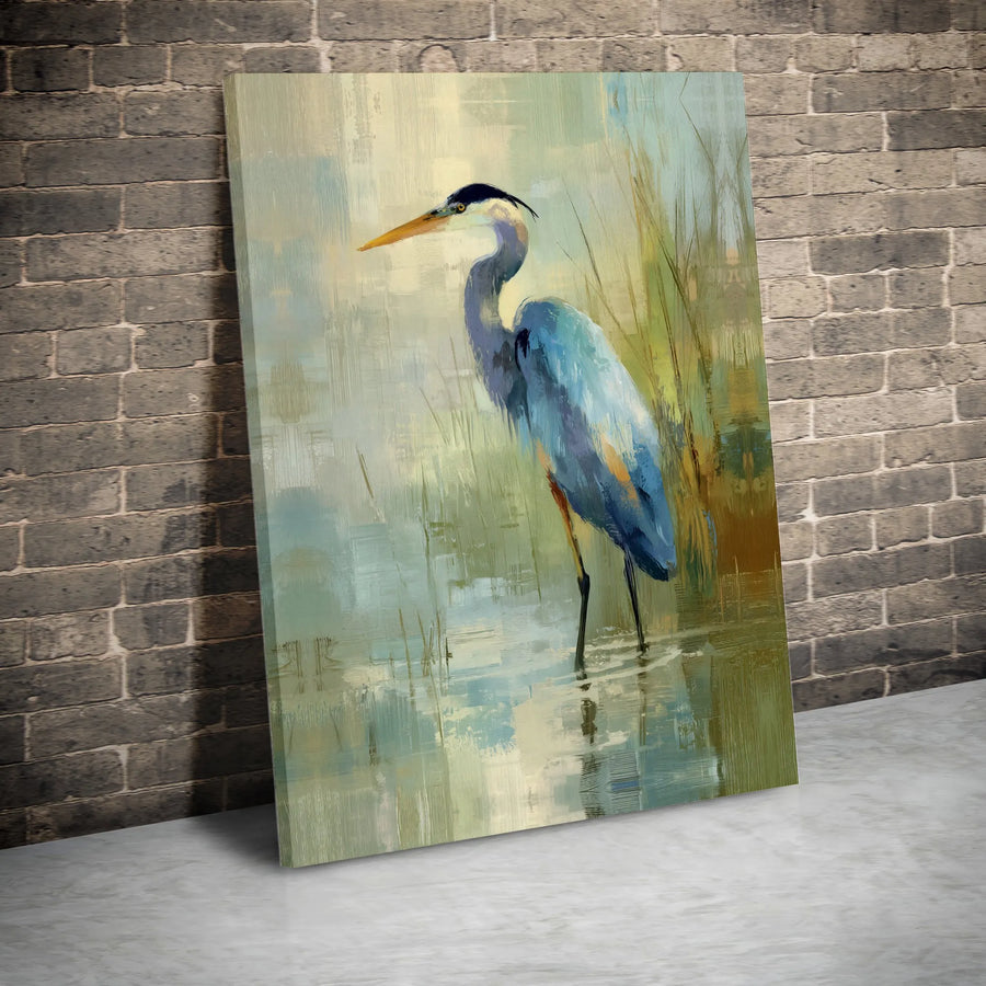 Blue Heron Canvas Wall Art | Abstract Coastal Bird Painting | Premium Thick Gallery Wrapped Canvas | Modern Farmhouse Decor Gift for Nature Lovers