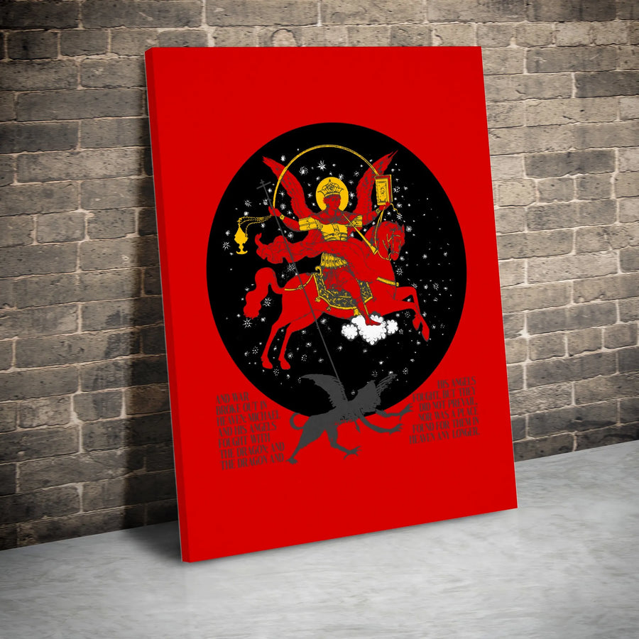 Archangel Michael Canvas Wall Art | St Michael Battling The Dragon Bible Verse | Premium Fade-Resistant Gallery Print | Religious Home Decor Gift