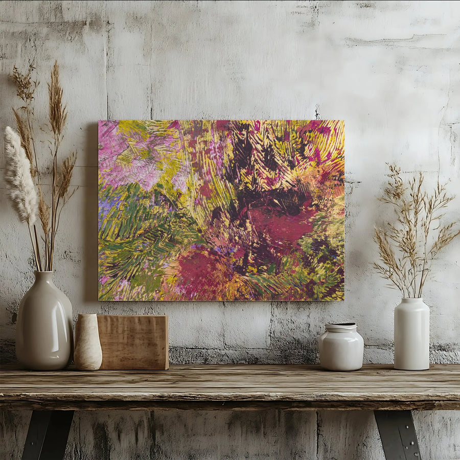 Abstract Canvas Wall Art | Textured Modern Palette Knife Painting | Premium Gallery Wrap Print | Vibrant Pink Yellow and Green Home Decor Gift