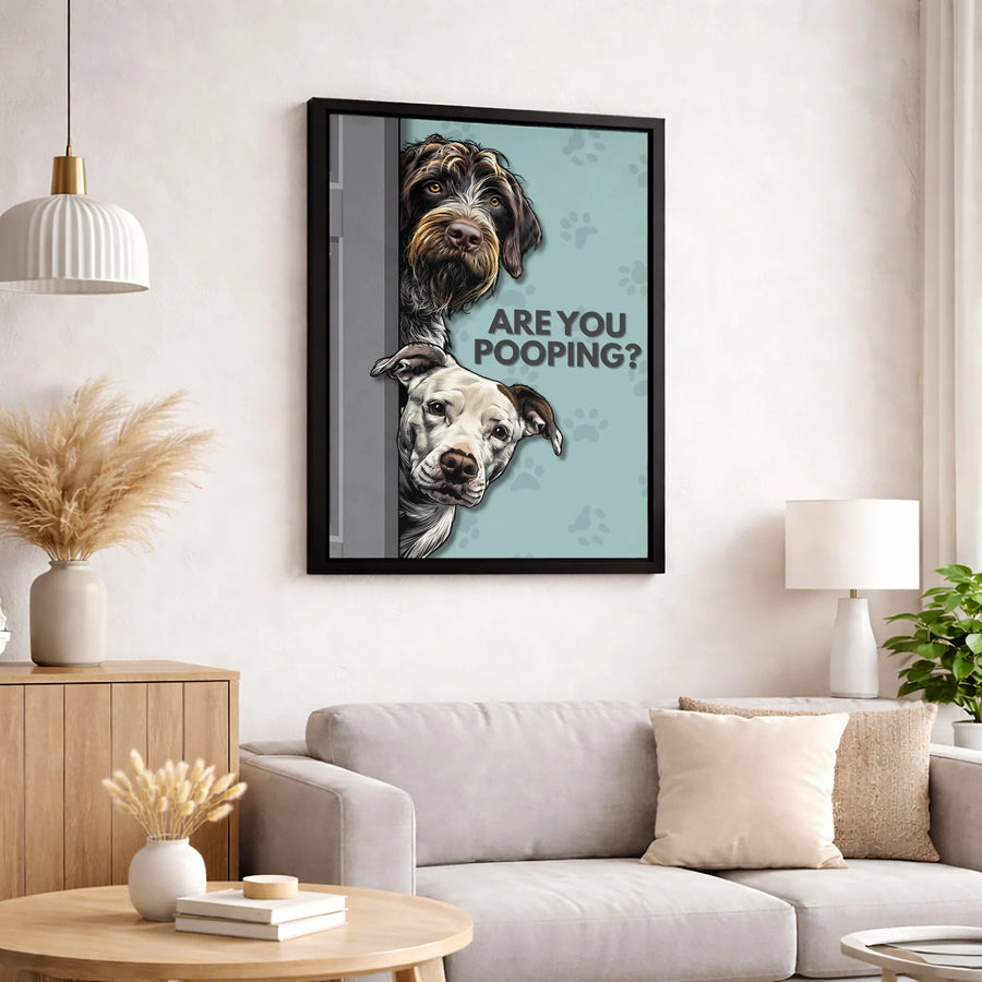 Are You Pooping? Bathroom Wall Art | Funny Peeking Dog Portrait | Premium 1.25-Inch Gallery Canvas | Unique Gift for Dog Lovers
