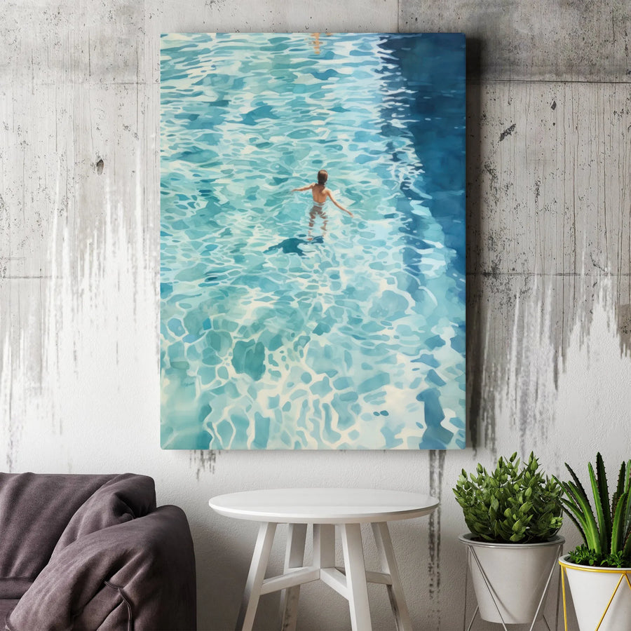 Swimming Pool Canvas Print | Sunlit Water Aesthetic Wall Art | Premium Gallery Wrap | Modern Coastal Decor For Bedroom Or Office