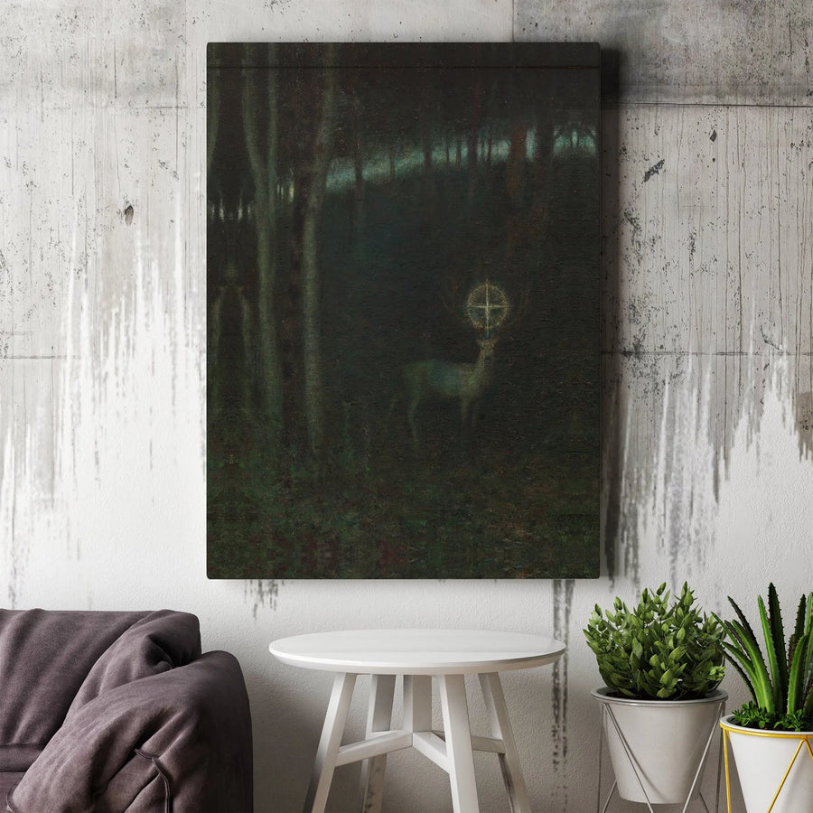 Vision Of Saint Hubertus Canvas Print | Gothic Forest Deer Wall Art | Premium Gallery Wrap Decor | Religious Christian Gift For Home Office