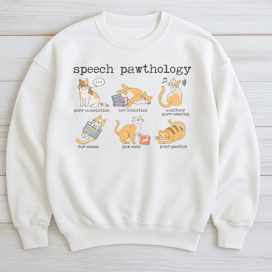 Speech Pathology Cat Sweatshirt | Funny Speech Therapist Gift | Soft Cotton Blend Crewneck | SLP Language Pathologist Apparel